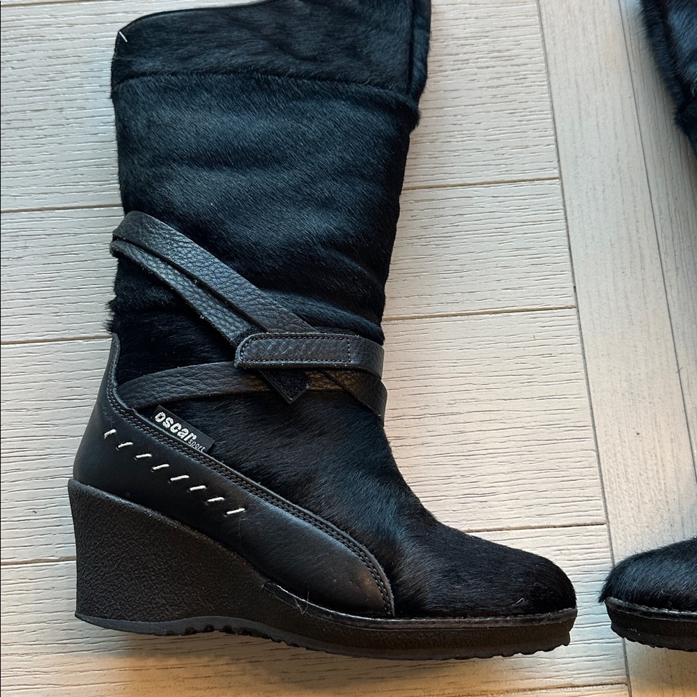 Oscar Italian Handmade Black Women's Wedge Boots - Sleek Italian Wool Upper NWT